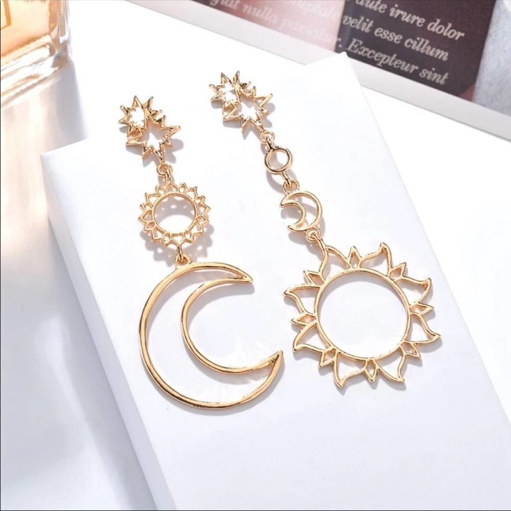 Bohemia Rose Gold Geometry Earrings Sun Moon